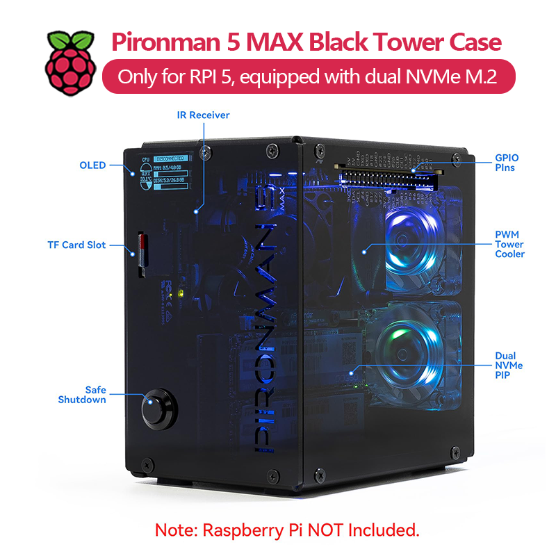 Pironman 5 MAX, boîtier Black  - Argon One V3 M.2 Nvme Case avis et prix