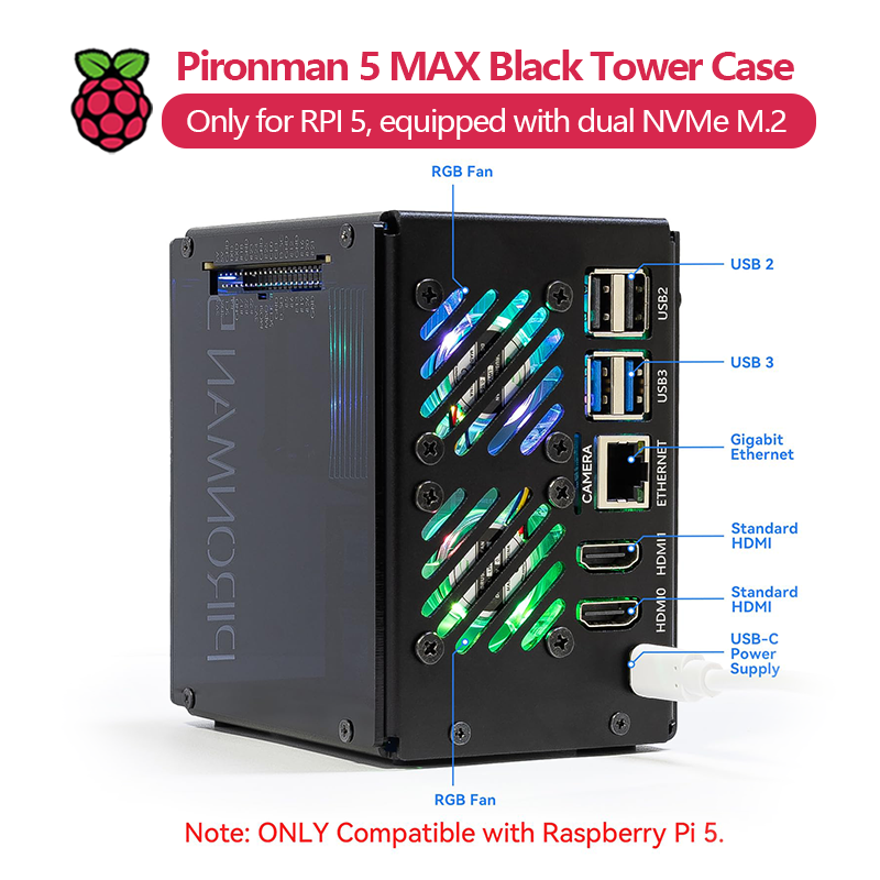 Pironman 5 MAX, boîtier Black  - Argon One V3 M.2 Nvme Case avis et prix