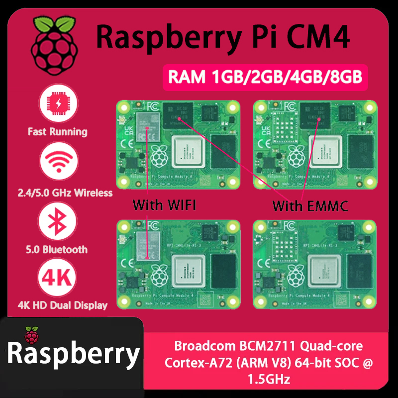 Raspberry Pi CM4 1GB/2GB/4GB/8 - Raspberry Pi Compute Module 4 8Gb 32Gb Emmc avis et prix